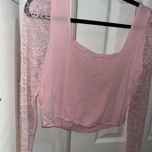 Wild Fable Pink Lace Long Sleeve Top